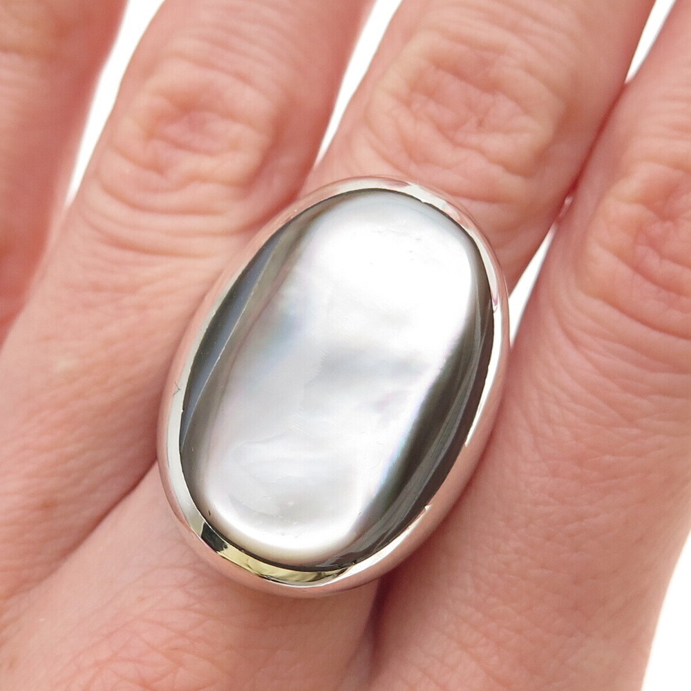 CHAPAL ZENRAY Sterling Silver Vintage Real Abalone Shell Modernist Ring Size 8